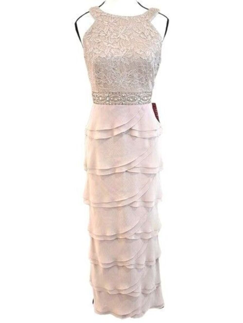 Formal Dress Jessica Howard Petite 10P Champagne Lace Chiffon Tiered Beaded NW